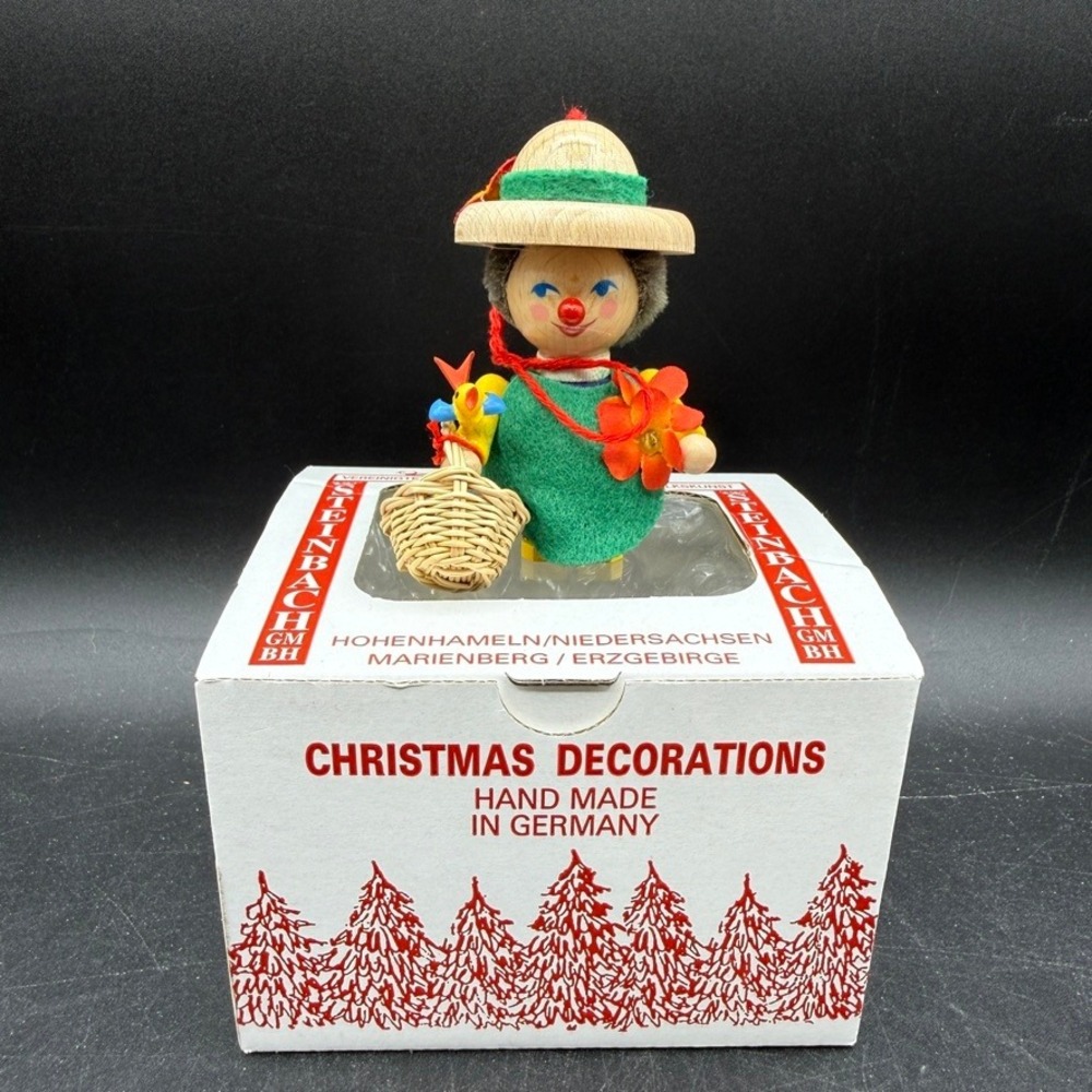 Vintage Steinbach Ornament Gardener Wooden Hand Painted Bird Flower Cottage